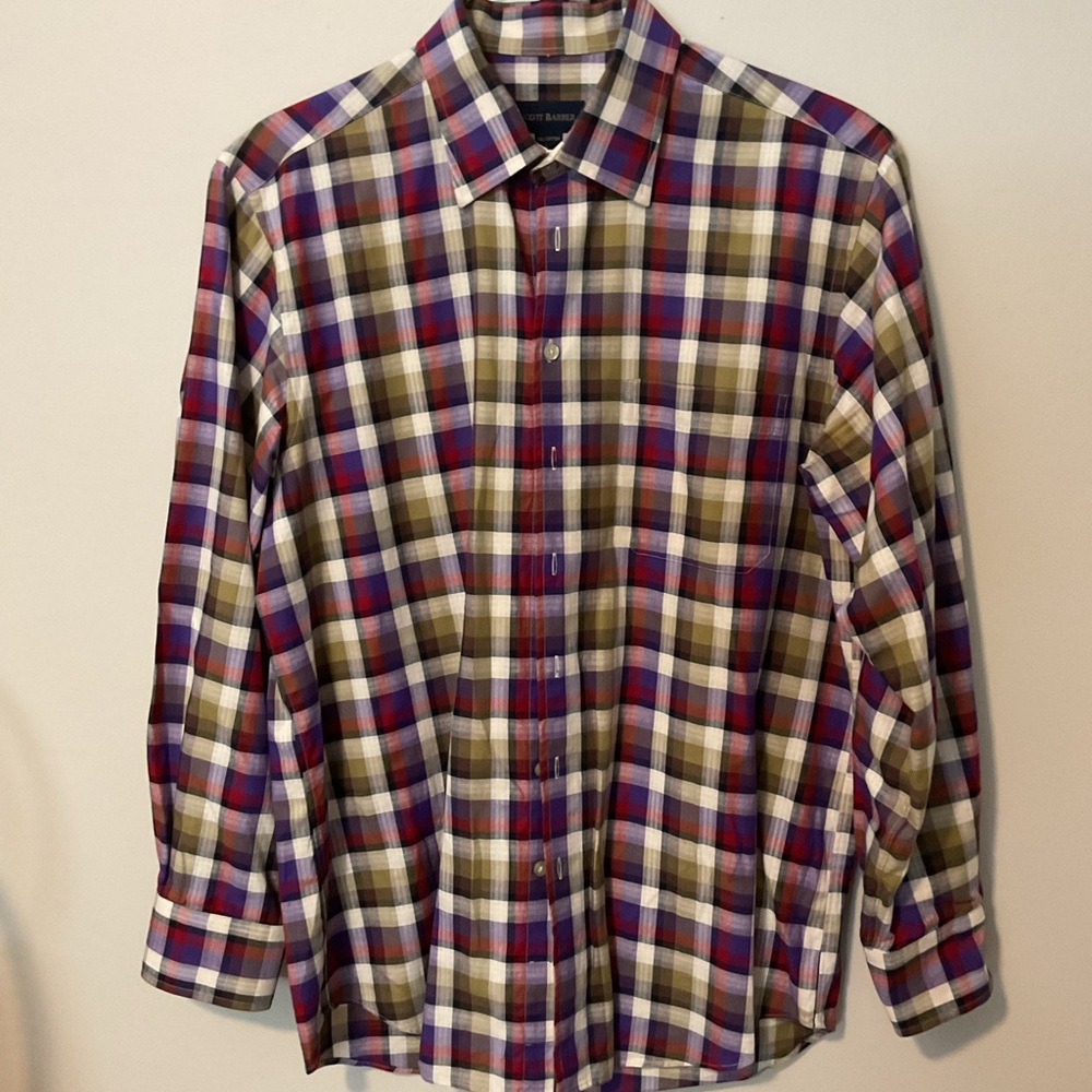 Scott Barber Long Sleeve Button Down Dress Shirt Traditional Plaid Mens Large